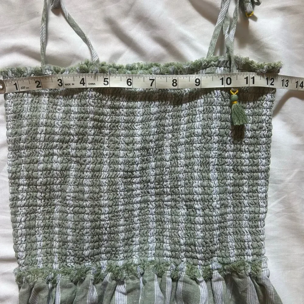 Aerie Smocked Striped Tie Shoulder Tank Top Green White Women S